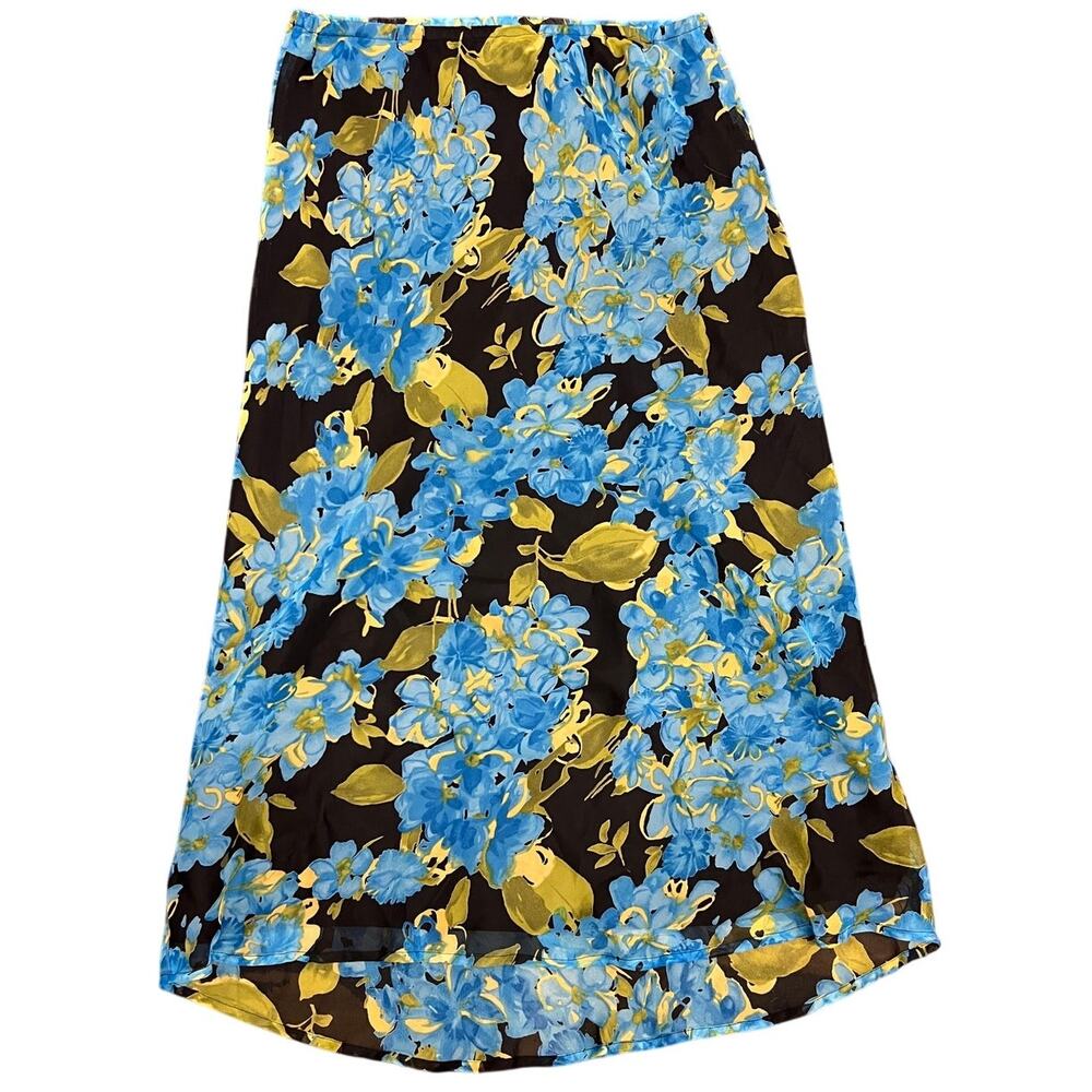 🌸 Giorgio Fiorini Collection Black Floral Midi Skirt L Boho Cottagecore - Picture 1 of 3